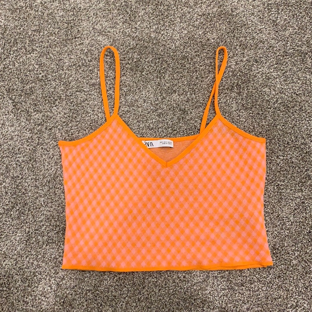 Zara Orange and Pink Argyle tank top NWOT